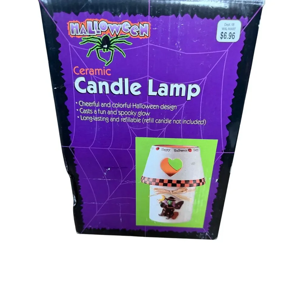 VTG Halloween Ceramic Candle Lamp witch‎ casts a spooky glow with original box